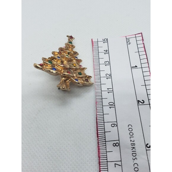Vintage Goldtone Christmas Tree Enamel Brooch Pin - Picture 4 of 4